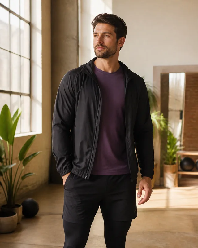 Fiktiver Fitness-Creator Elio in einem modernen Trainingsloft